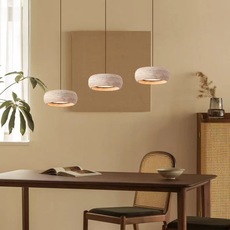 Travertine Pendant Lamp Natural Yellow Cave Stone Led Hanging Light Bedroom Bedside Dining Room Home Decor Ceiling Pendant Light