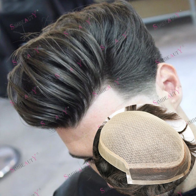 

Fake Scalp Silk Top Base Men Human Hair System Prosthesis Capillary Lace Front Natural Hairline Bleached Knots Natural Remy Wigs