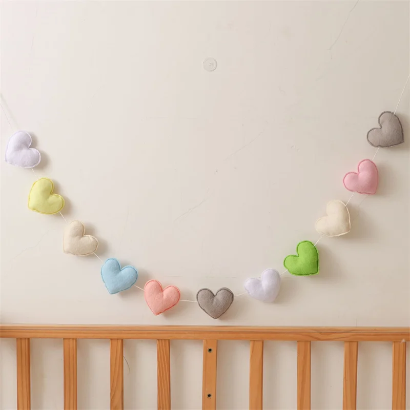 

Handmade Felt Heart Star Garland Flags Pennant Nordic Kids Room Wall Hanging Decorations Party Banner Nursery Decor Photo Props
