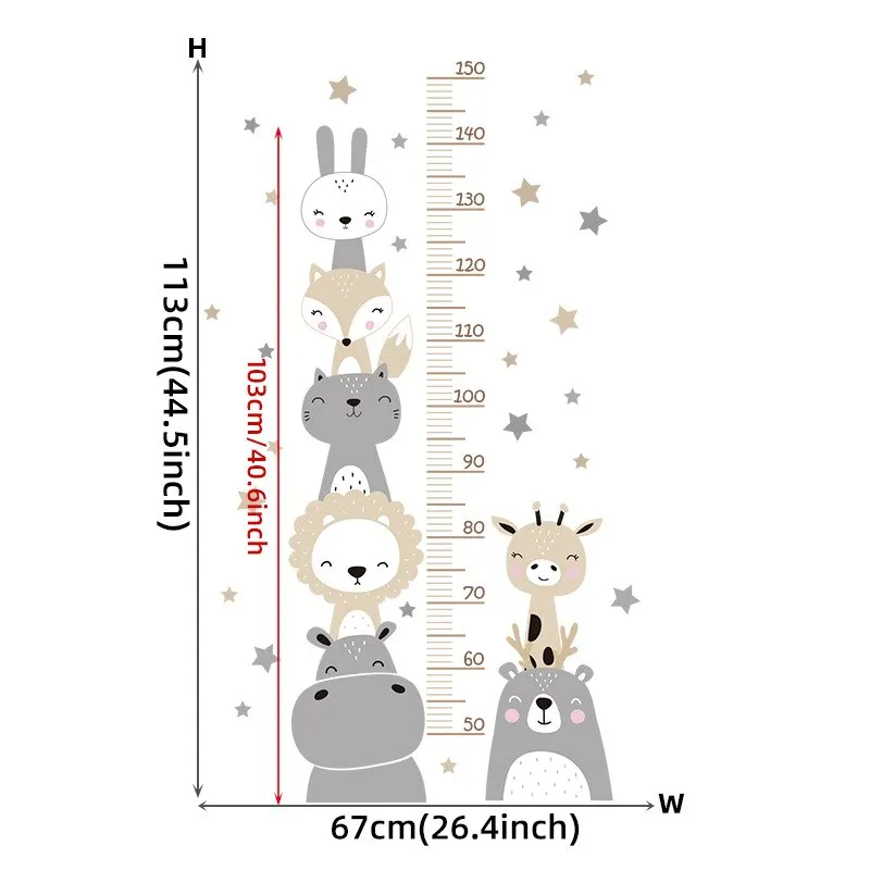 1Pcs Cute Cartoon Kids Height Measuring Ruler, Baby Room Stickers, Beautiful and Not Hurt the Wall