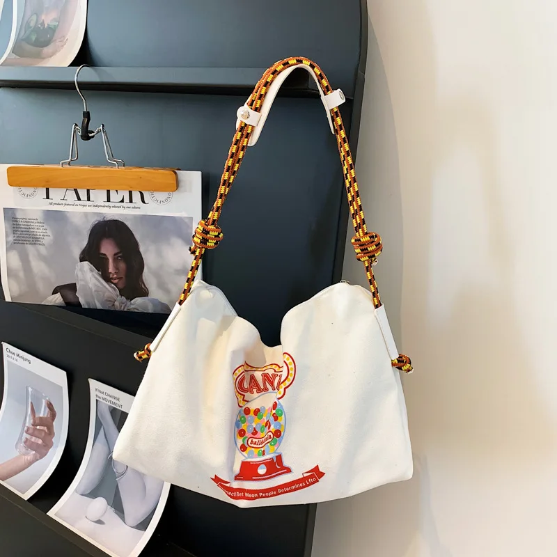 Letter large capacity girly sweet cartoon embroidery embroidery shopping storage bag shoulder bag handbag Korean style nylon bag