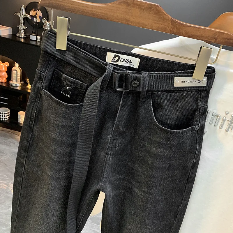 

Черные джинсы мужские, осень 2024, новая мужская одежда, элитные модные брендовые повседневные эластичные узкие брюки с маленькой ногой
