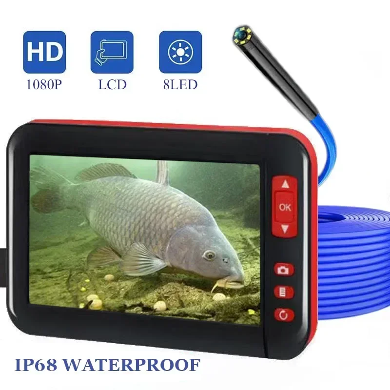 

1200P camera endoscope 8mm probe 8LED 1080p display screen 4.3 inch underwater camera for fishing Pipeline detection equipment