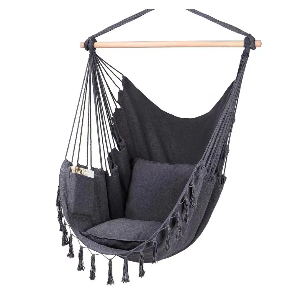 Macrame hangstoel met 2 kussens |   Katoenen touwschommel met een capaciteit van 500 pond |   Zakontwerp Binnen/buiten gebruik