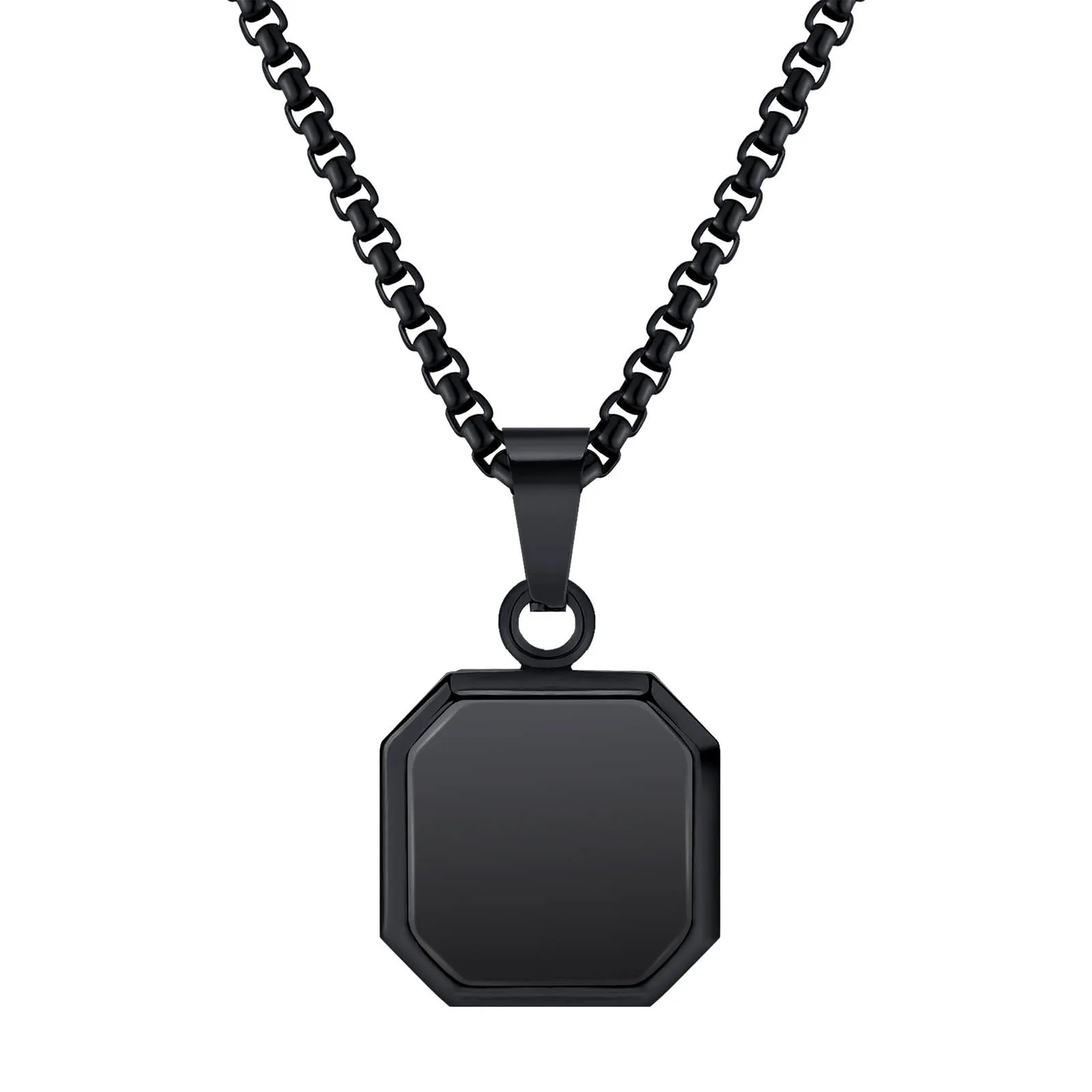 Vnox Square Natural Stone Necklace for Men Women, Stainless Steel Geometric Pendant Collar with Box Chain Gifts Jewelry image 3