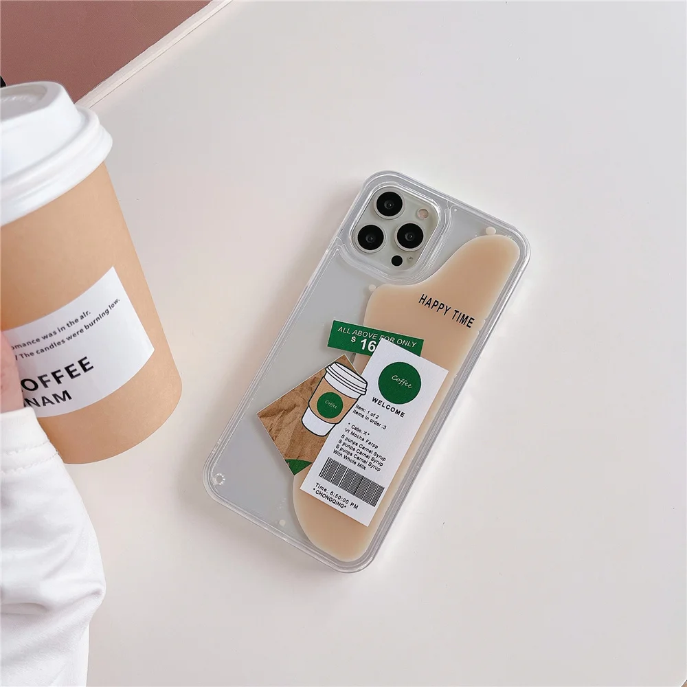 Fashion quicksand coffee milk tea Label Phone Case For iphone 16 14 13Pro Max 12 11 XS 7 8 Plus shockproof full protection Coque