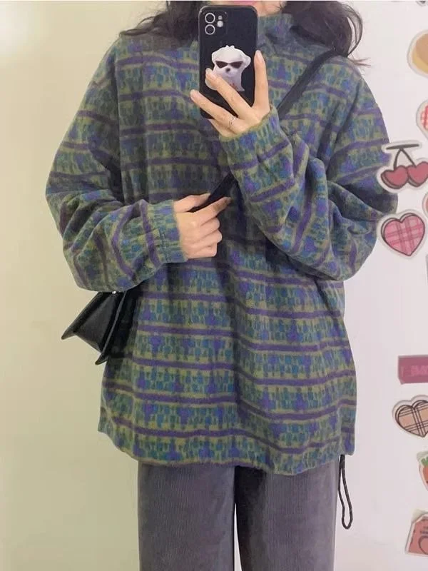 

Женская толстовка больших размеров из флиса, свободного кроя, с воротником-стойкой, оверсайз, в уличном стиле, осенне-зимняя, утепленная, повседневная.