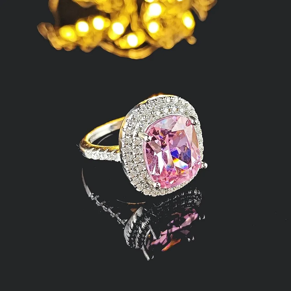 Personality Big Pink Cubic Zirconia Wedding Rings for Women Romantic Bridal Marriage Ceremony Party Rings Fashion Jewelry R7298 image 2