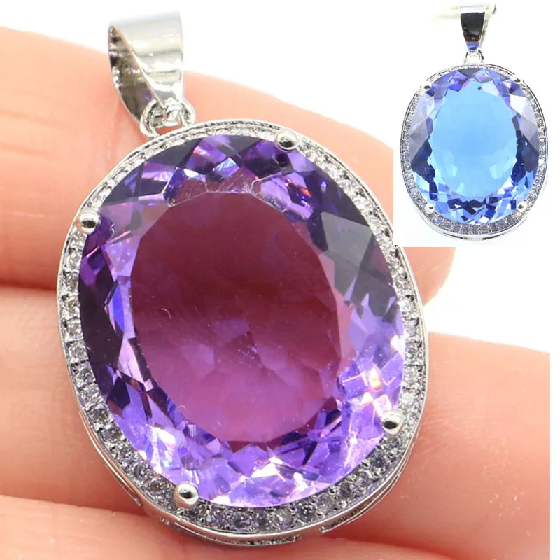 Compre 5 e Ganhe 1 Grátis - Pingente de Prata para Mulheres com Grande Pedra Preciosa de 34x21mm, 7.5g, Alexandrita que Muda de Cor, Topázio, Zultanita, CZ