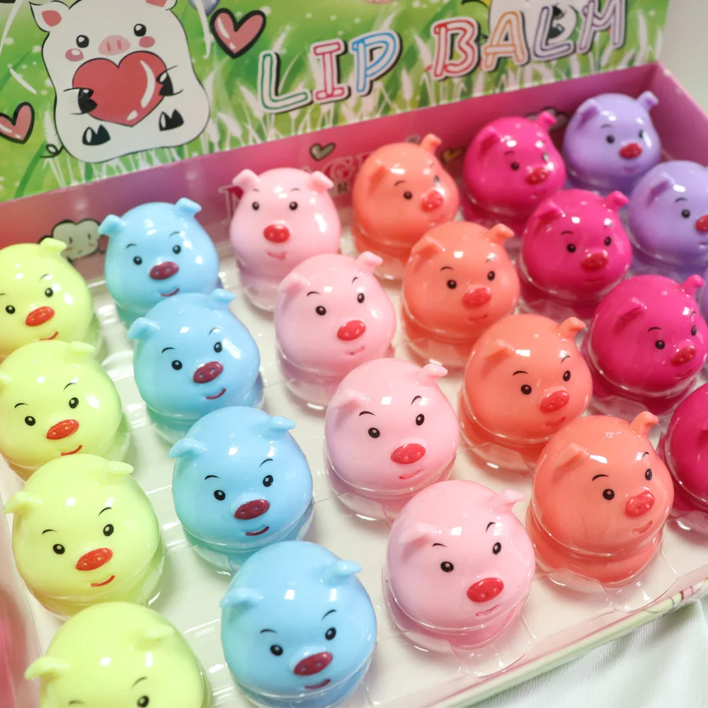 24Pcs Cute Pig Lip Balm Moisturizing Lip Balm Lipstick Set Girls Lips Makeup Party Gifts Wholesale