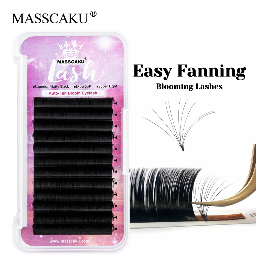 

MASSCAKU New Arrival 0.05/0.07nn Thickness Rapid Grafting Easy Fanning Lash Ribbon Natural One Second Blooming Eyelash Supplies