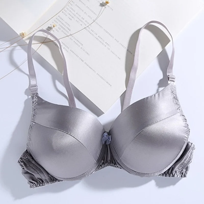 100% Mulberry Silk Spring/summer Thin Bra Double-sided Underwear Silk Bra Without Steel Ring Comfortable Breathable Large Size