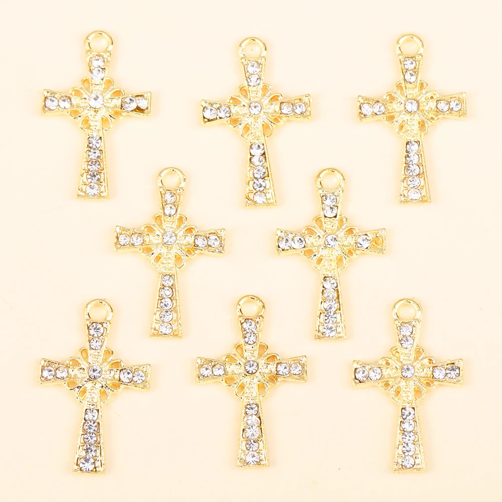 10 Stücke Mode Glänzenden Kristall Zirkon Kreuz Anhänger Halskette für Frauen Mädchen Schmuck Machen Armband Exquisite Accessoires Party Jude – Detail 5