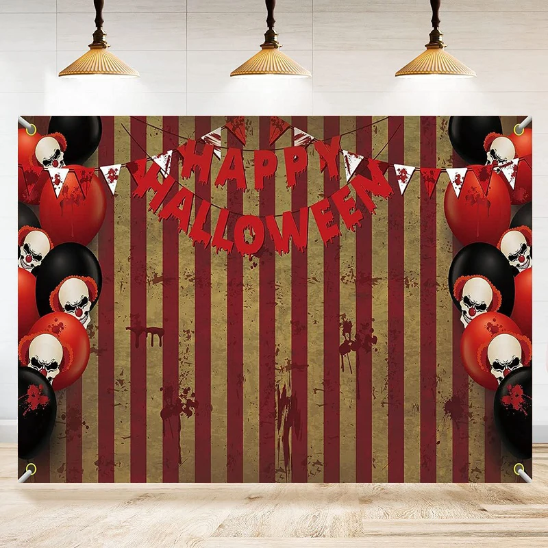 

Photography Backdrop Horror Circus Halloween Evil Circus Creepy Carnival Bloody Splatter Balloon Photo For Hallowmas Banner