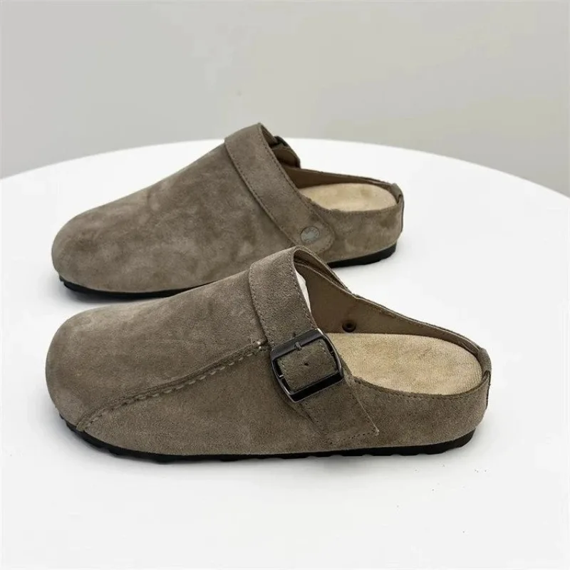 

Тапочки 2024, женская кожаная обувь, модные шлепанцы на мелком каблуке, роскошные мягкие весенние повседневные туфли на каблуке-копыте, женская обувь