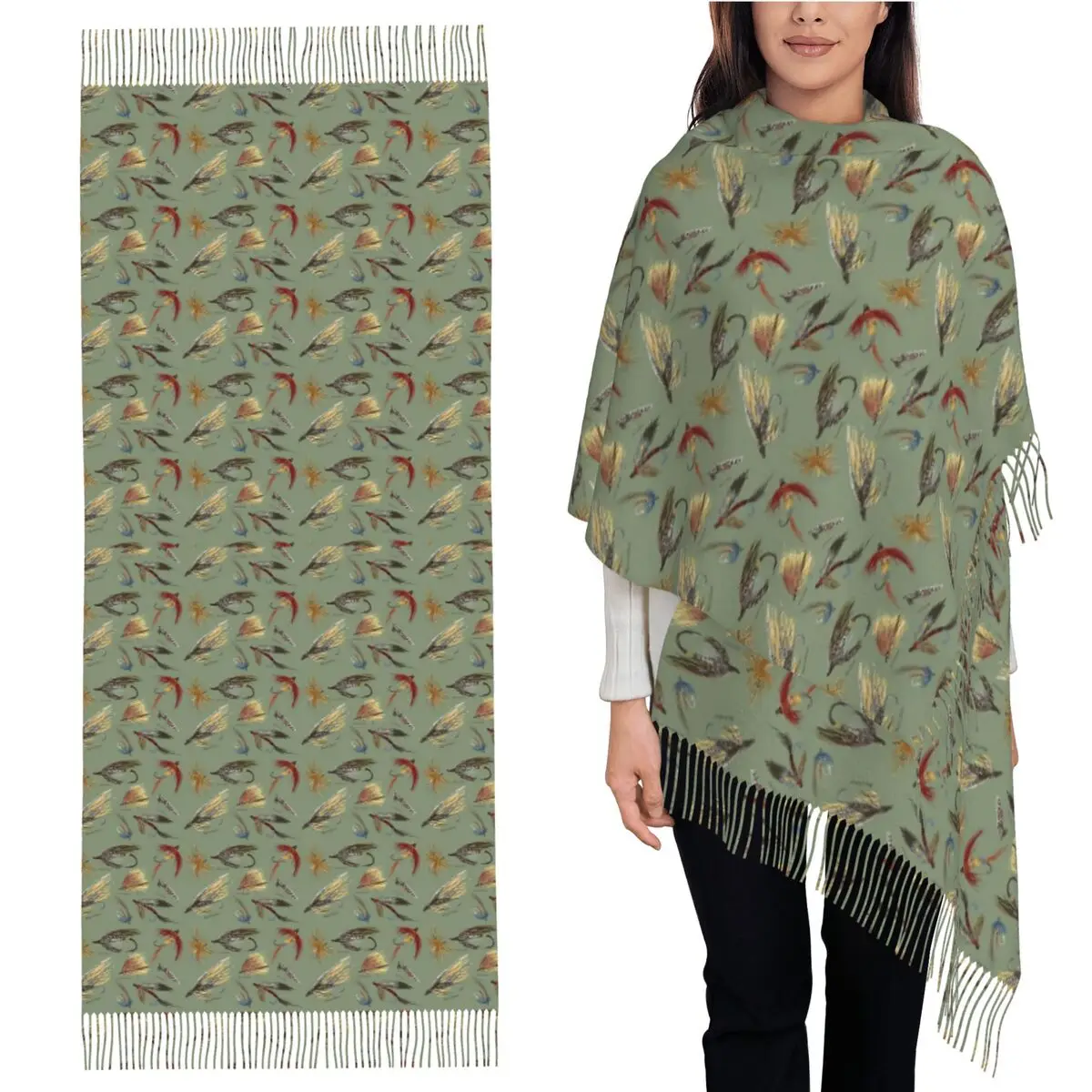 

Нахлыстовая рыбалка с ручными привязанными мушками! Шарф с кисточками для женщин, мягкие теплые шали и накидки, длинная осенне-зимняя шаль