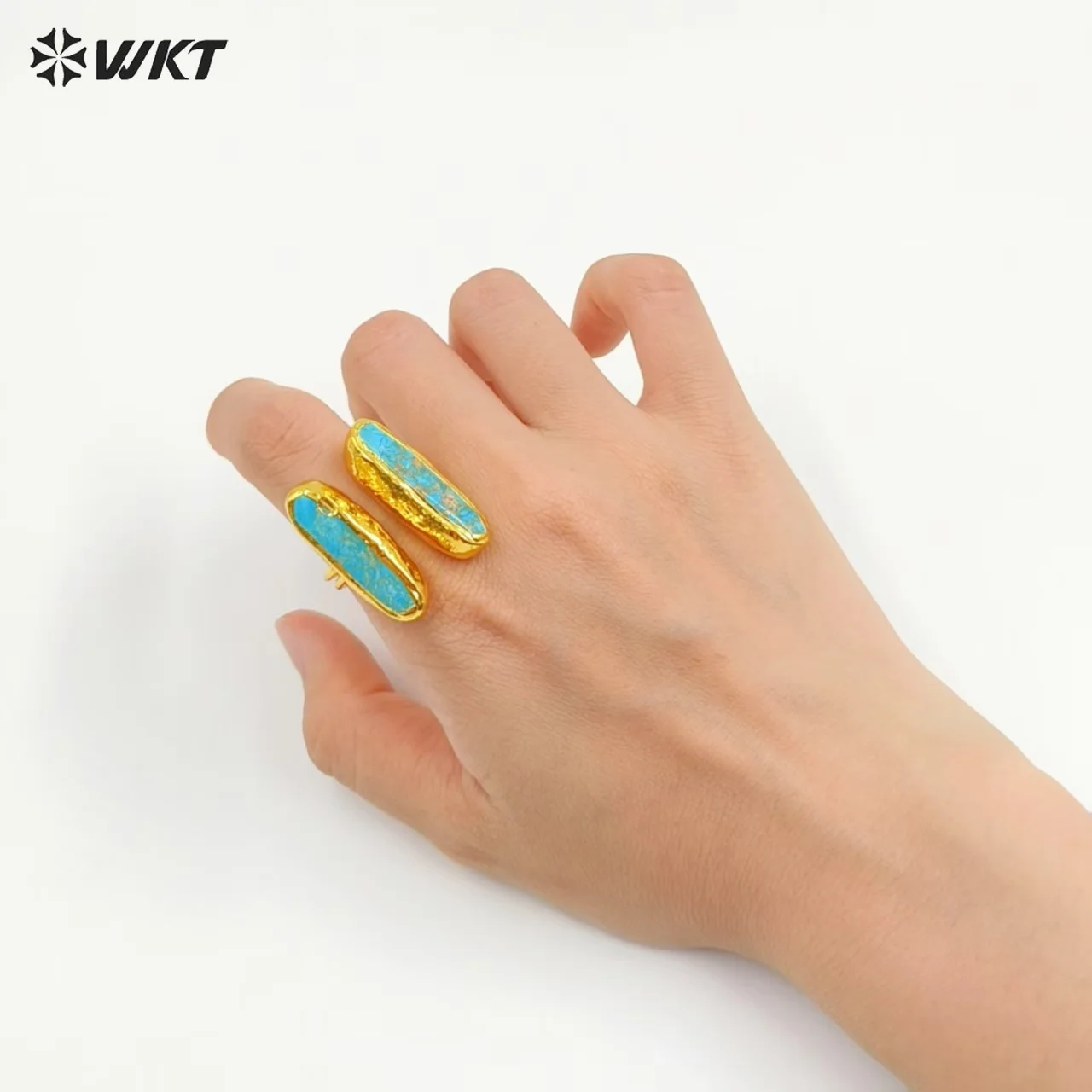 

Кольцо WT-R569 из натурального зеленого бирюзового камня, регулируемый размер, с позолотой 18К, роскошное женское украшение оптом