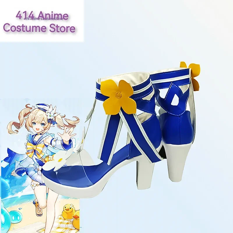 New Game Anime Genshin Impact Summer Shoes Synthetic Leather Barbara Cosplay Sandals Size Leather  Role-Play Shoes