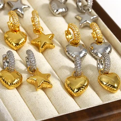 Greatera Delicate Cubic Zircon Heart Star Hoop Earrings for Women 18K Gold Plated Copper Alloy Huggie Earrings Weeding Jewelry