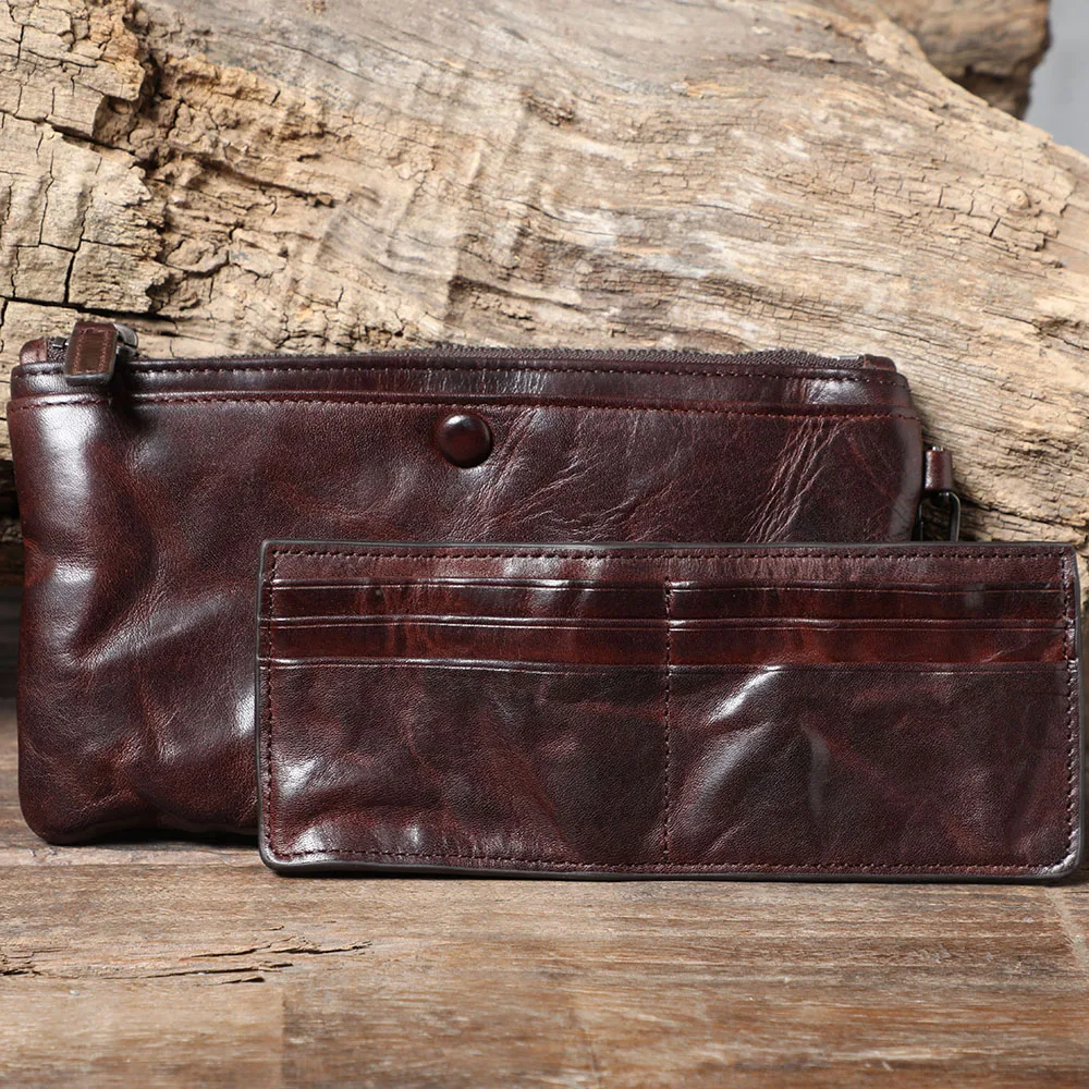 S.WORKER Klassische Geldbörse aus Vollnarbenleder für Herren, Echtleder-Clutch mit großer Kapazität und Kartenhalter. – Detail 10