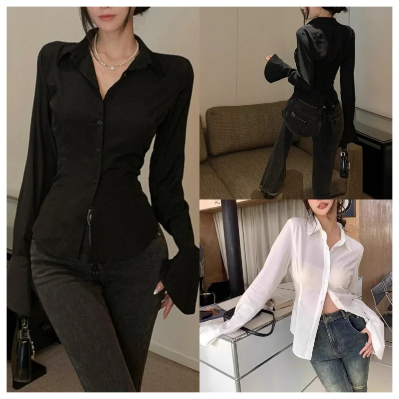 

Женская блузка в корейском стиле с запахом — приталенная повседневная рубашка с рукавами-колокольчиками, универсальный весенний топ в уличном стиле