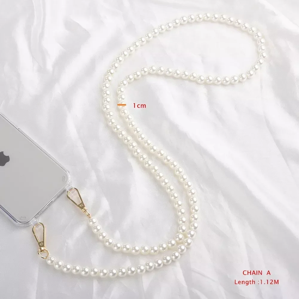 Luksusowe etui z perełkowym łańcuszkiem i paskiem na ramię, odporne na wstrząsy, akrylowe, do iPhone 17 18 16 14 13 12 Mini 11 15 Pro Max Plus, z paskiem na szyję. — zdjęcie produktu 5
