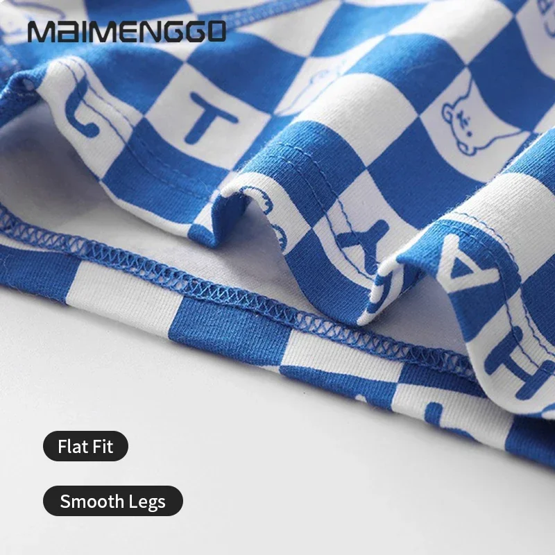 Men\'s Underwear Blue Design sense checkered stripes Personalized Printed Pure Cotton Flat Corner Panties Antibacterial Underwear