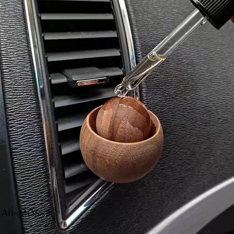 【S】Spherical Wooden Car Essential Oil Diffuser Car Aromatherapy Clip Car Air Freshener Auto Decoration