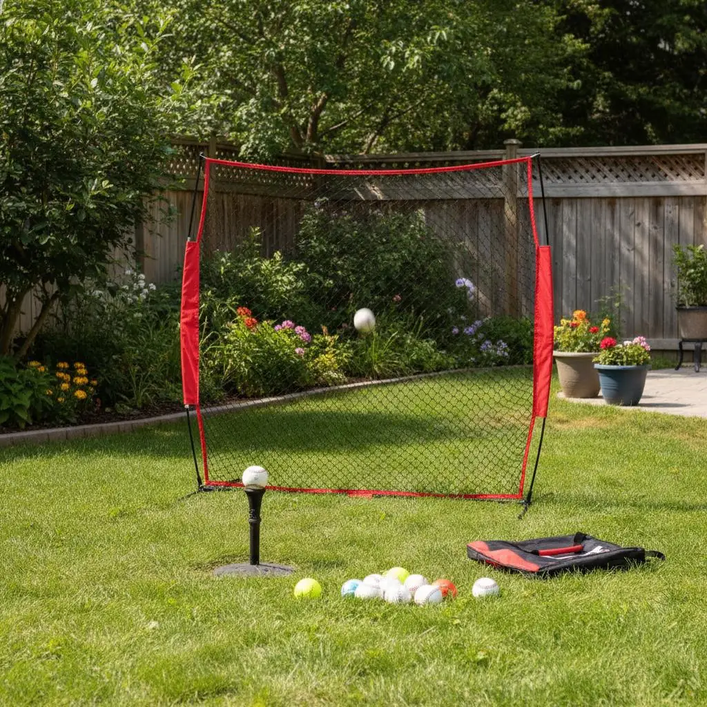 Safety Barrier Netting 7x7 ft For Backyard Field Practice, Portable Training Equipment Carrying Bag Baseball Softball Lacross