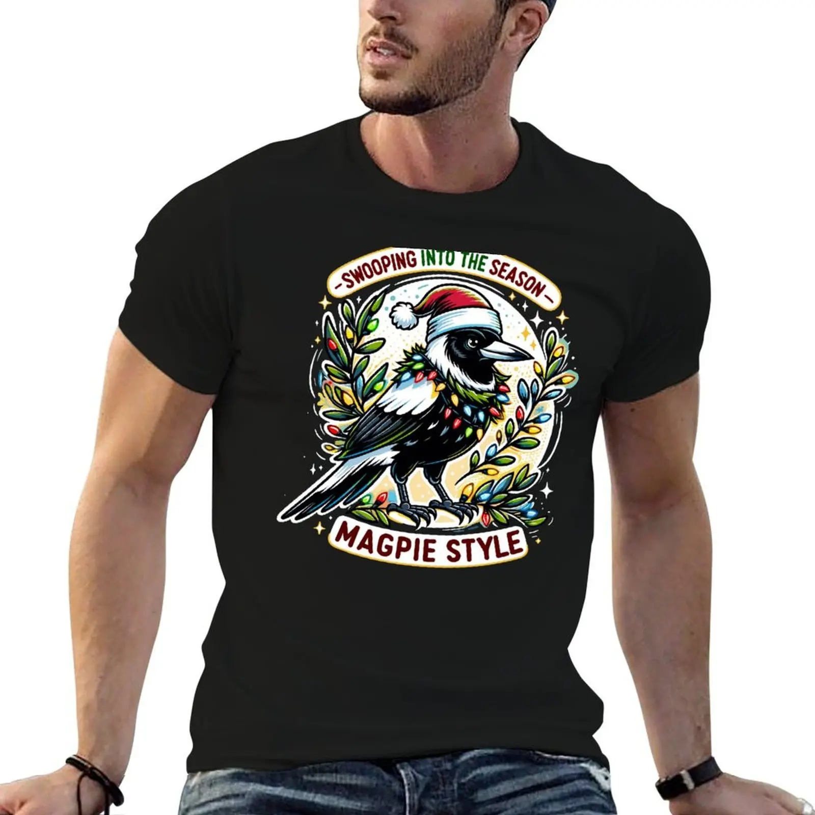Swooping Into The Season – Magpie Style! Aussie Christmas T-Shirt man t shirts graphic funny t shirts cotton T-Shirt