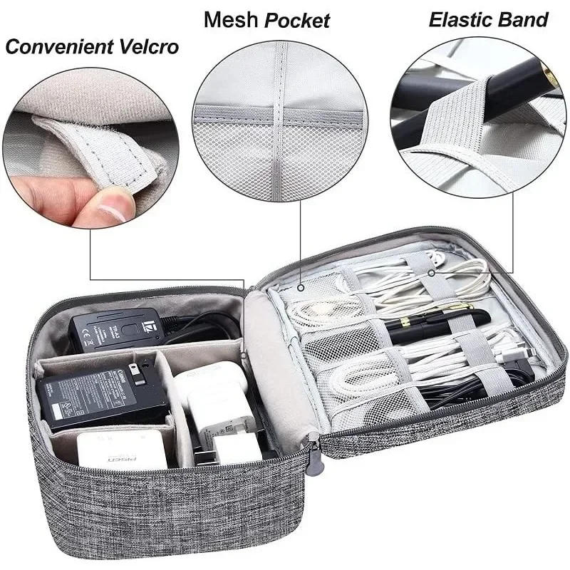 New Travel Digital Data Line Storage Bag Large Capacity Anti-moisture Grid Multi-functional Headphone Charger Finishing-ag