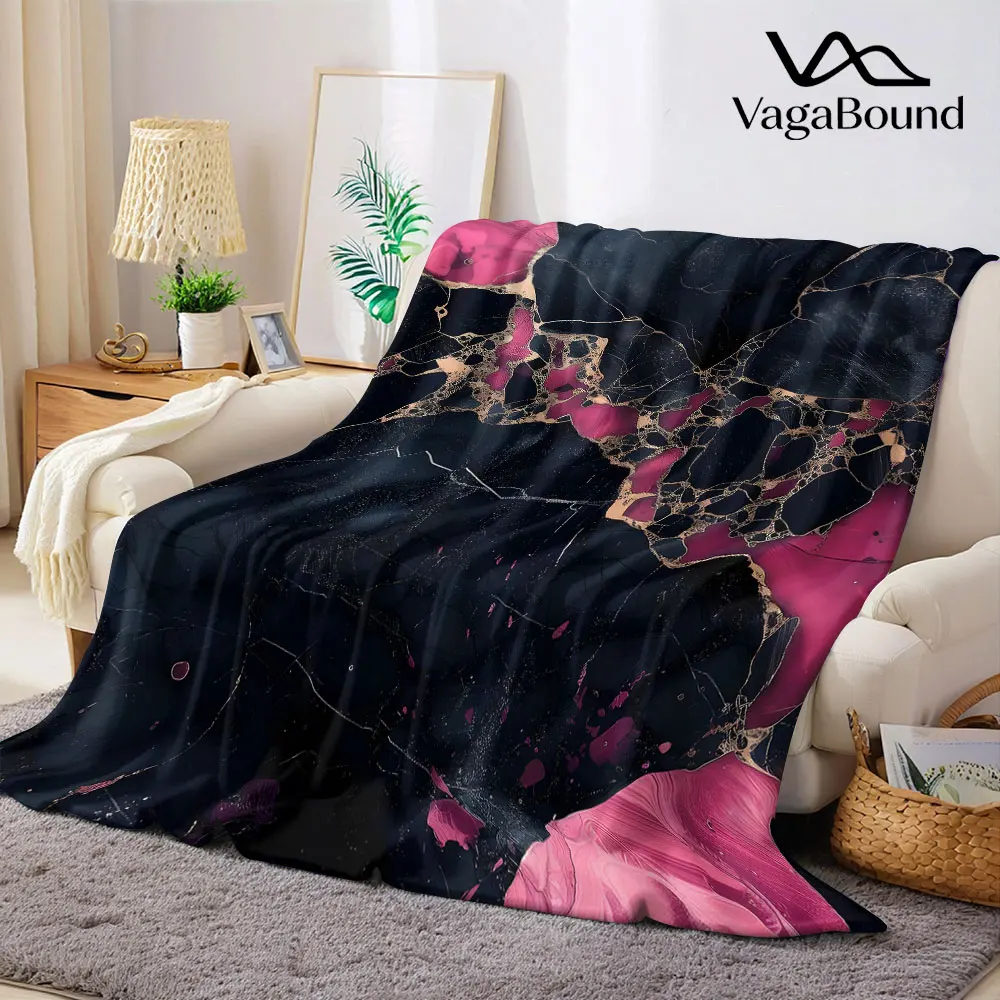 Magenta Kintsugi Marble Flannel Blanket Warm Soft Halloween Christmas Decorative Couch Warm Cozy All-Season Gift