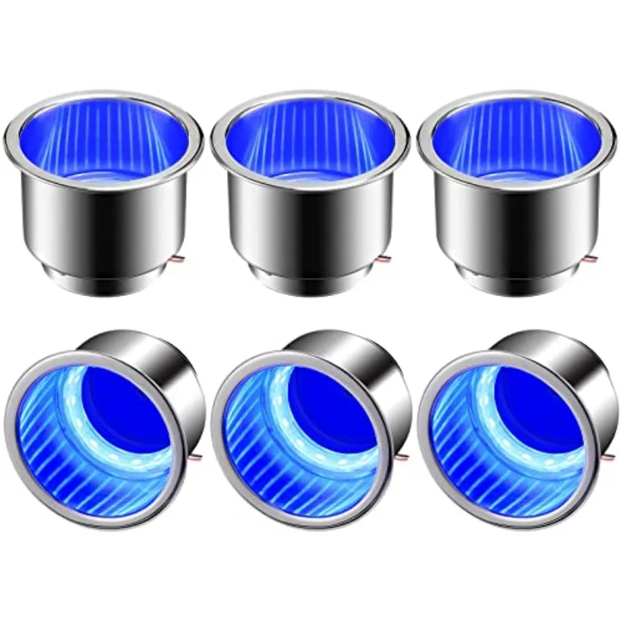 

6 шт. светодиодных подстаканников из нержавеющей стали с дренажем для лодок, яхт, автомобилей, кемперов, грузовиков, фургонов