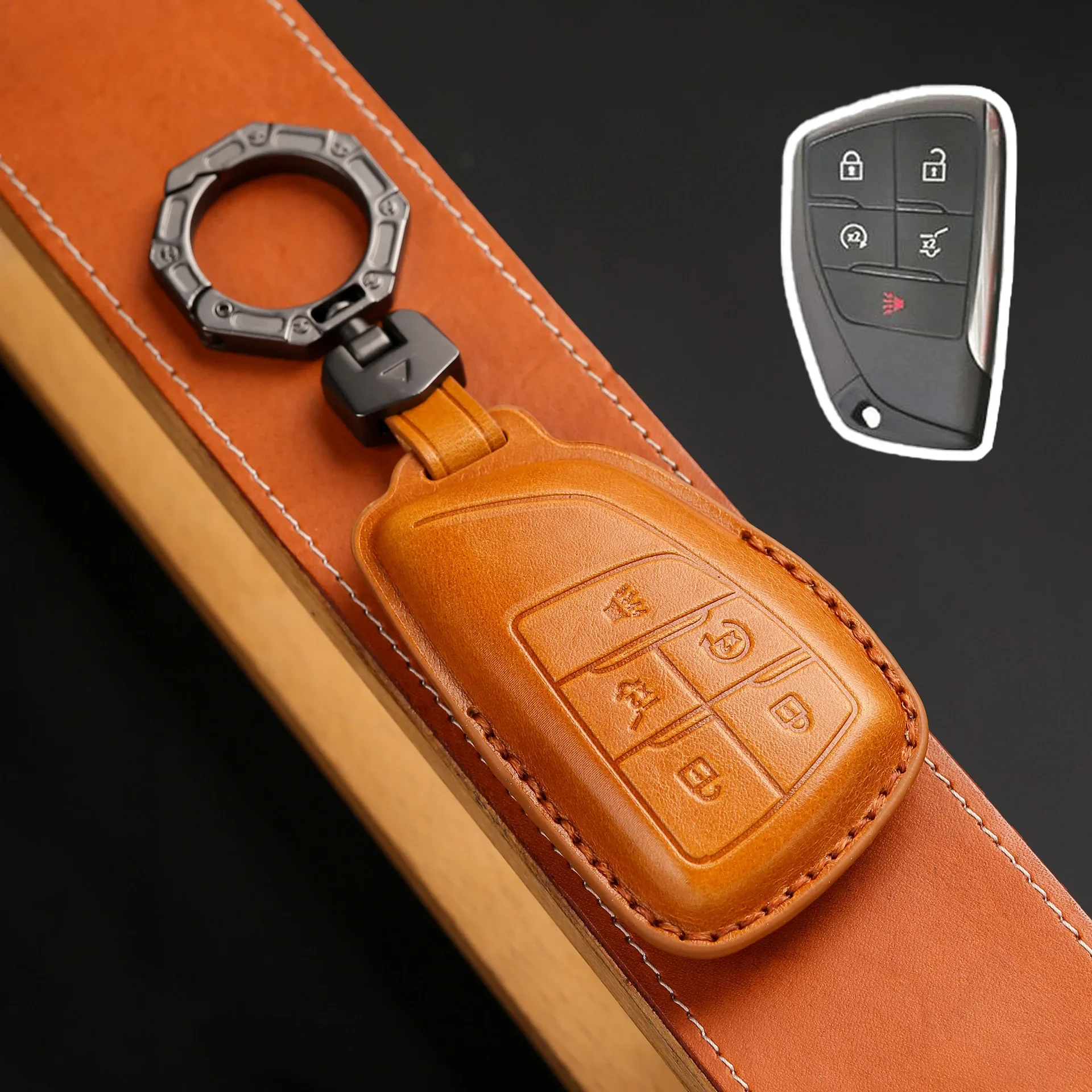 

1pc 4/5 Bottons Leatehr Car Key Case Cover For GMC Yukon Buick ENVISION S Plus Avenir Chevrolet Suburban Tahoe 2021 2022