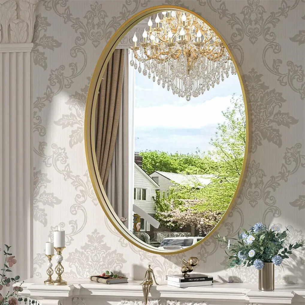 

Oval Mirror Wall Mounted Mirror Vanity Mirror with Brushed Brass Framed for Accent Entry Living Room Bathroom Decor