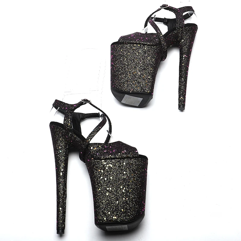 Leecabe 23CM / 9inches  Glitter  fashion  Platform High Heels Sandals Pole Dance shoes