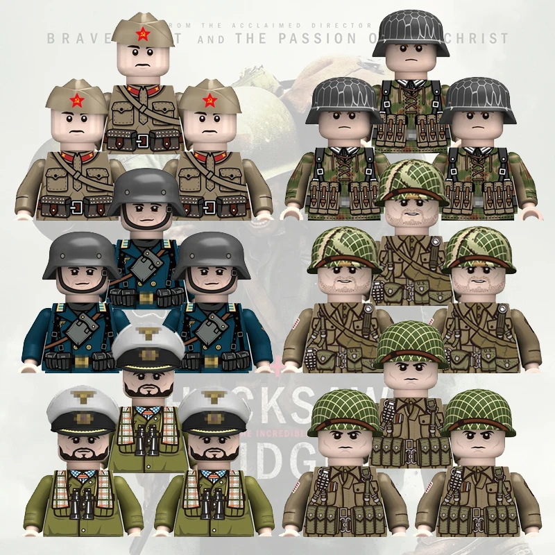 N651-N656 WW2 US Fallschirmjäger Bausteine Minifiguren Militär Armee Soldaten Figuren Mit Waffen Zubehör Bausteine Spielzeug