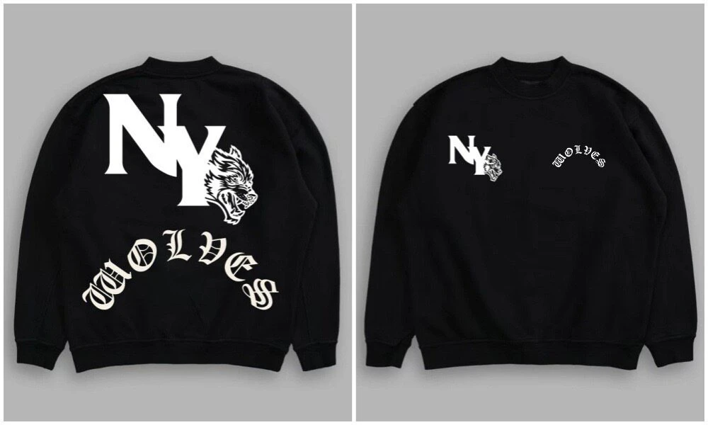 2026 American Streetwear Brand Retro Wolf-head Fleece Printed Sweatshirt for Men and Women Loose Round-neck Top