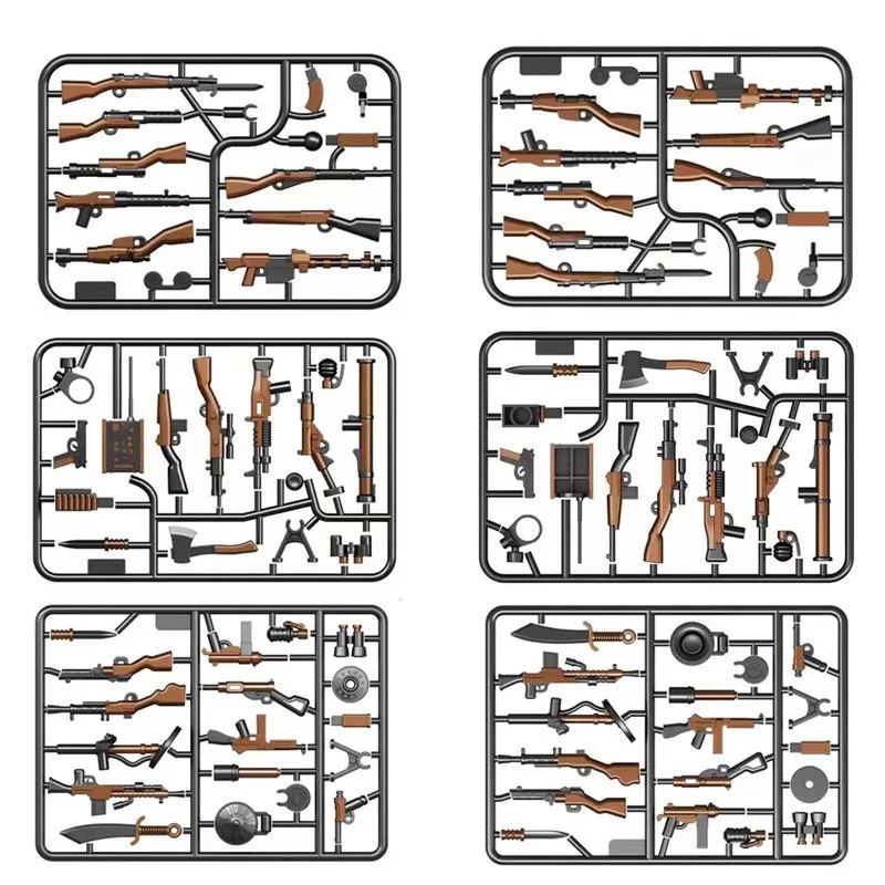 MOC WW2 Military German Two-tone Gun Blocks British Weapons Arms 98K PPSH Soviet Army Soldiers Figures Accessories Bricks Toys