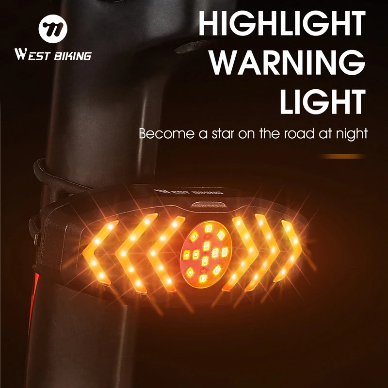 WEST BIKING Remote Control Bicycle Turn Light Type-C Charging Portable Bike Taillight Wireless Bike Rear Light Bike Accessories