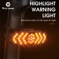 WEST BIKING Remote Control Bicycle Turn Light Type-C Charging Portable Bike Taillight Wireless Bike Rear Light Bike Accessories