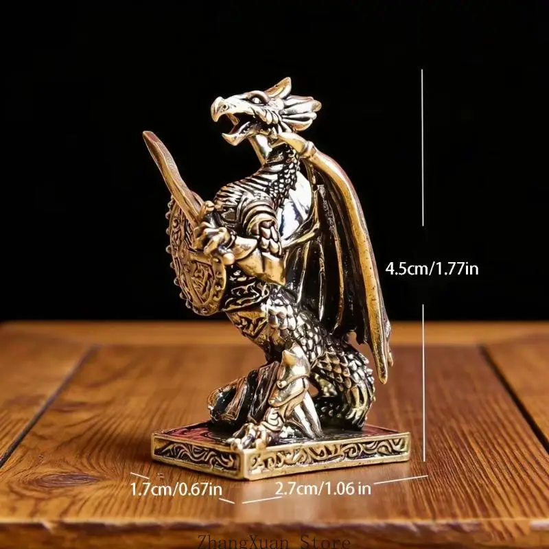 Antike Soldat-Drachenstatue aus Metall mit Gusskonstruktion, detaillierter Kämpferform, gealterter Oberfläche und dem 3XUF – Detail 6