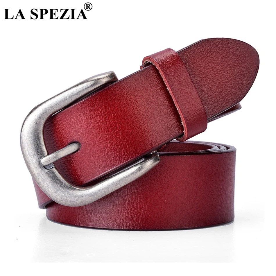 LA SPEZIA Vintage Leather Belt Women Genuine Cow Leather Solid Brown Belt Female Pin Buckle Real Leather Ladies Designer Belts