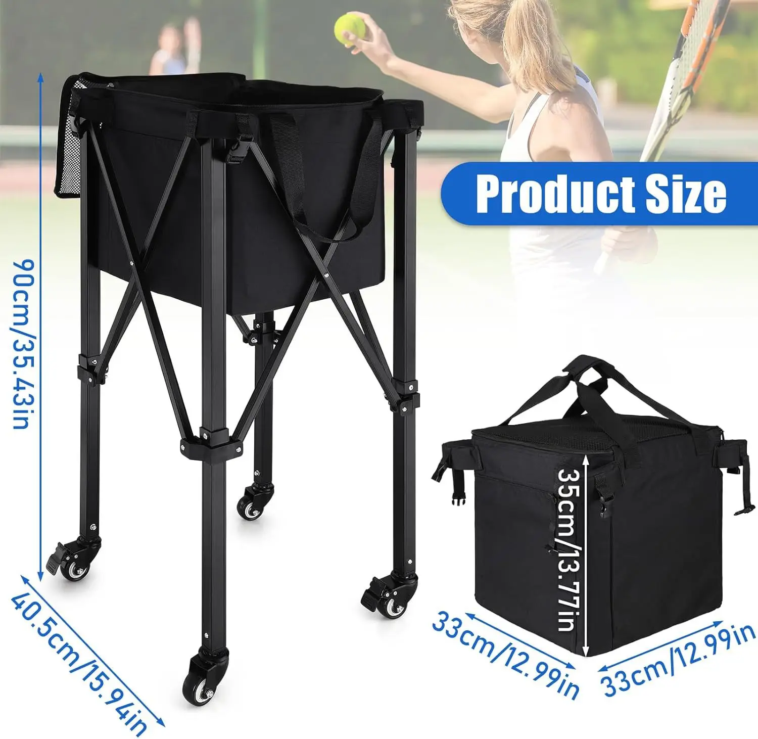 Folding, mobile, portable coach, ball collection cart, ball collection frame, tennis basket, tennis cart, folding tennis cart