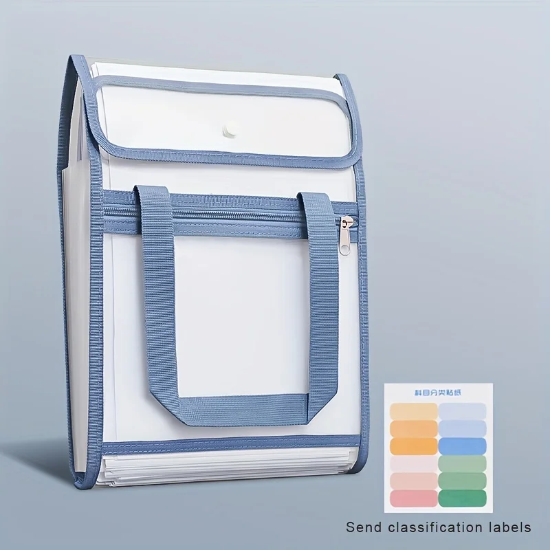 مجلد ملفات قابل للتوسيع مكون من 13 جيبًا - حجم حرف A4، قماش متين متعدد الألوان مع سحاب وأشرطة مقبض للفصول المكتبية