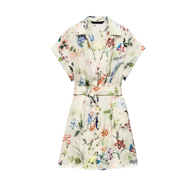 ชุดเดรสผ้าซาตินไหมพิมพ์ลายดอกไม้ คอวี ผูกเอว ทรงเอไลน์ ความยาวปานกลาง สไตล์แฟชั่นสำหรับผู้หญิง คอลเลคชั่นใหม่ล่าสุดจาก Dr Ele สำหรับฤดูใบไม้ผลิ