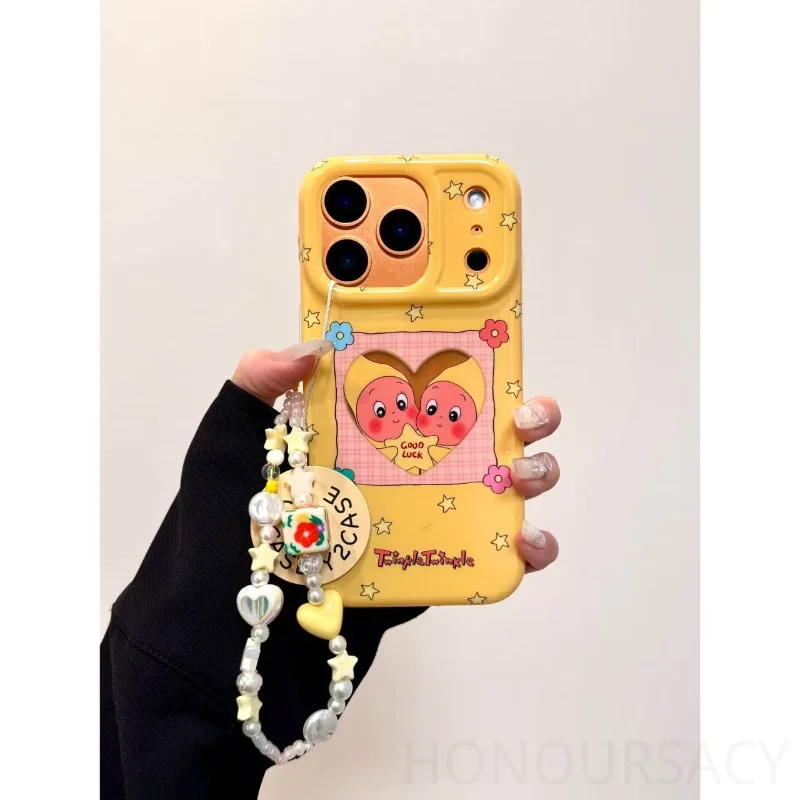 على شكل قلب نمط لطيف الكرتون مكافحة الإفلات الحالات الهاتف آيفون 17 16 14 13 بروماكس 15Pro الغطاء الخلفي المرأة الحالات الواقية