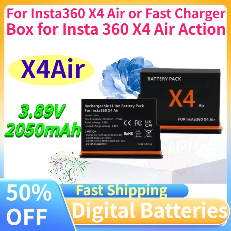 

New X4Air 2050mAh 3.89V Digital Battery for Insta360 X4 Air or Fast Charger Box for Insta 360 X4 Air Action Camera Accessories