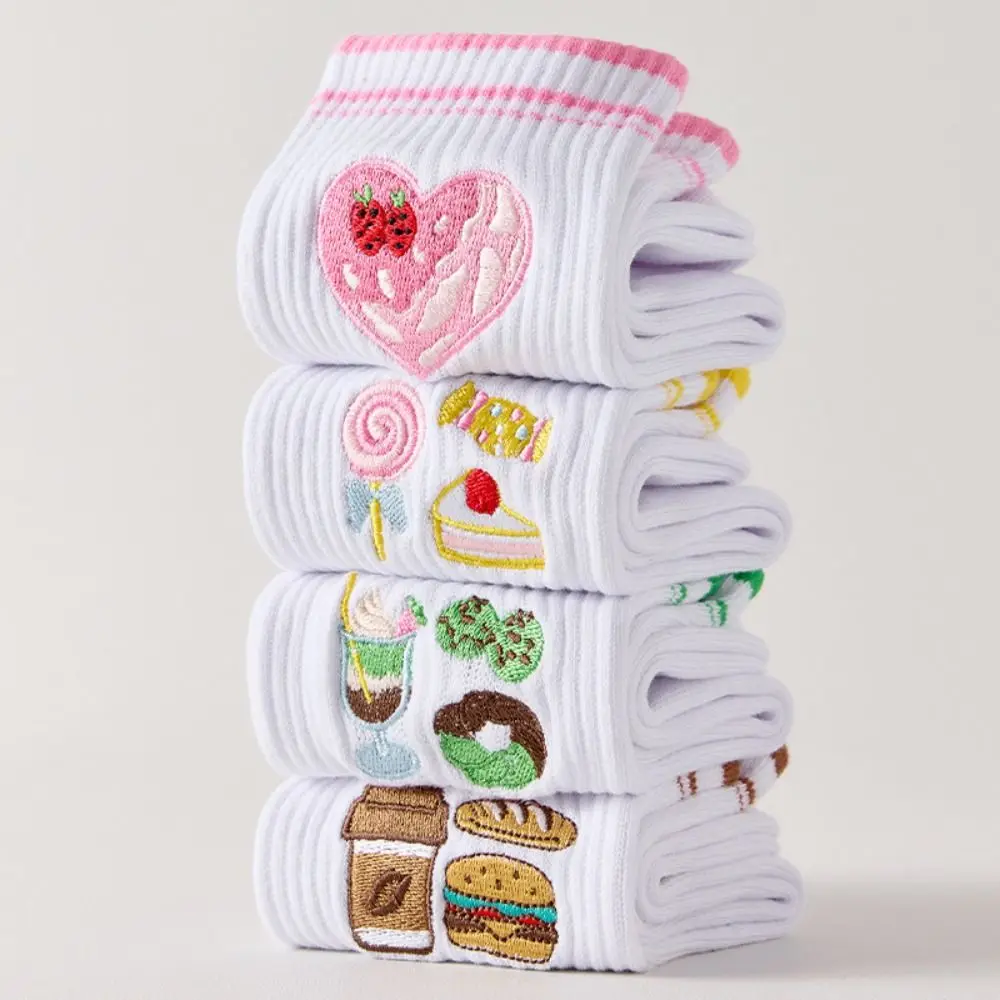 جديد القطن جوارب بيلاتيس Harajuku الشارع العرق ماصة الكرز التطريز الجوارب عدم الانزلاق قبضة تنفس منتصف جوارب أنبوبية #4