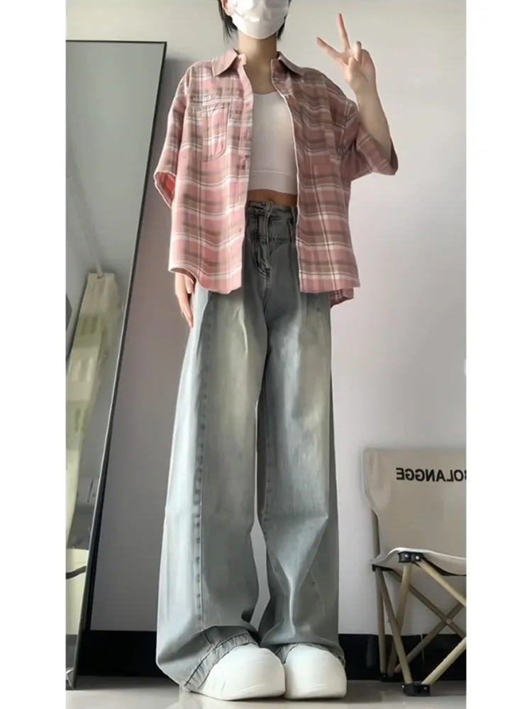 American Retro High Street Women's Jeans Summer Thin Straight Leg Wide Leg Pants High Waist Casual Cotton Blend Denim